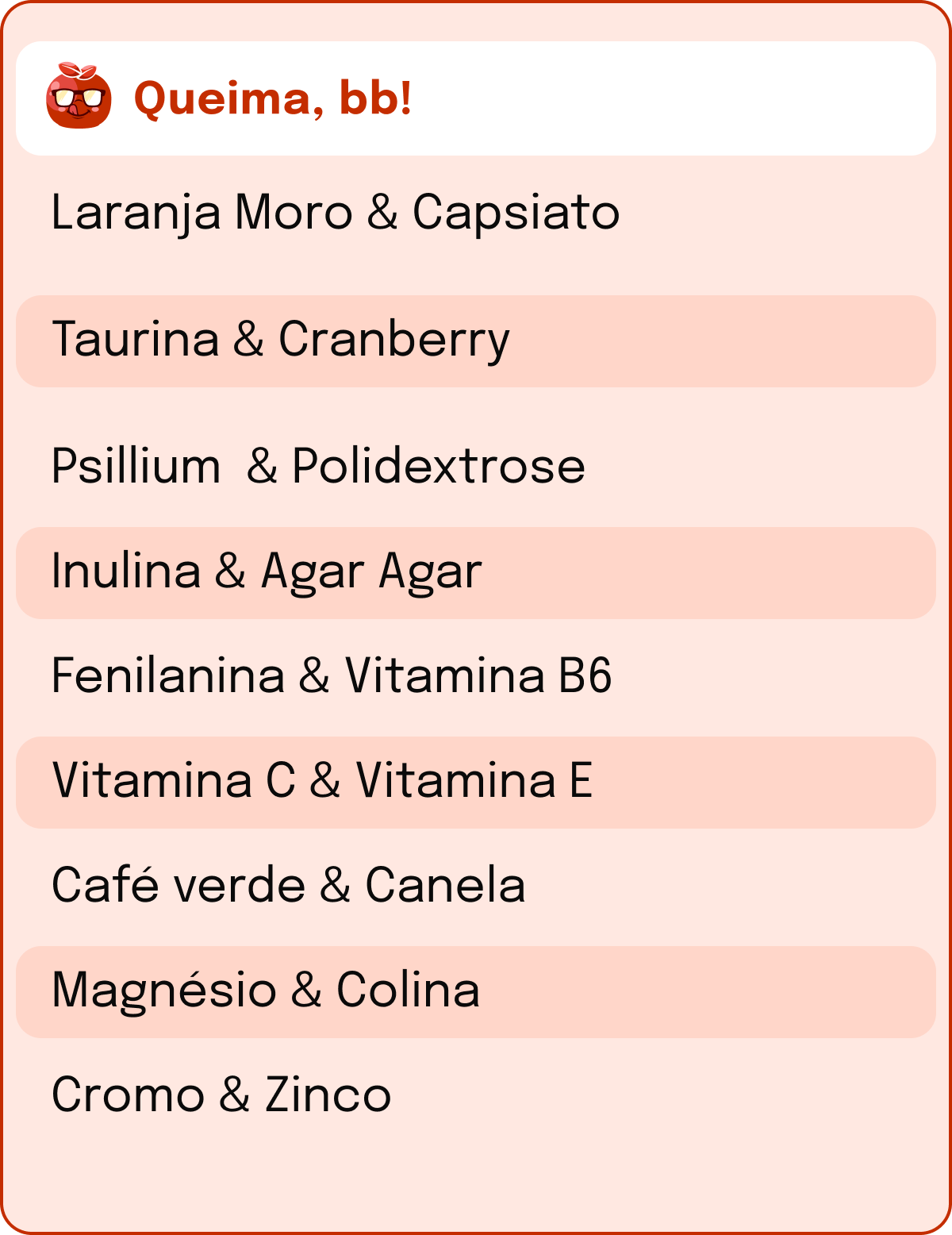tabela nutricional queima